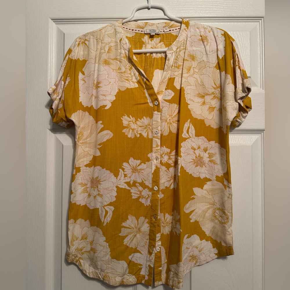 FatFace Yellow Floral Shortsleeved Button-Up